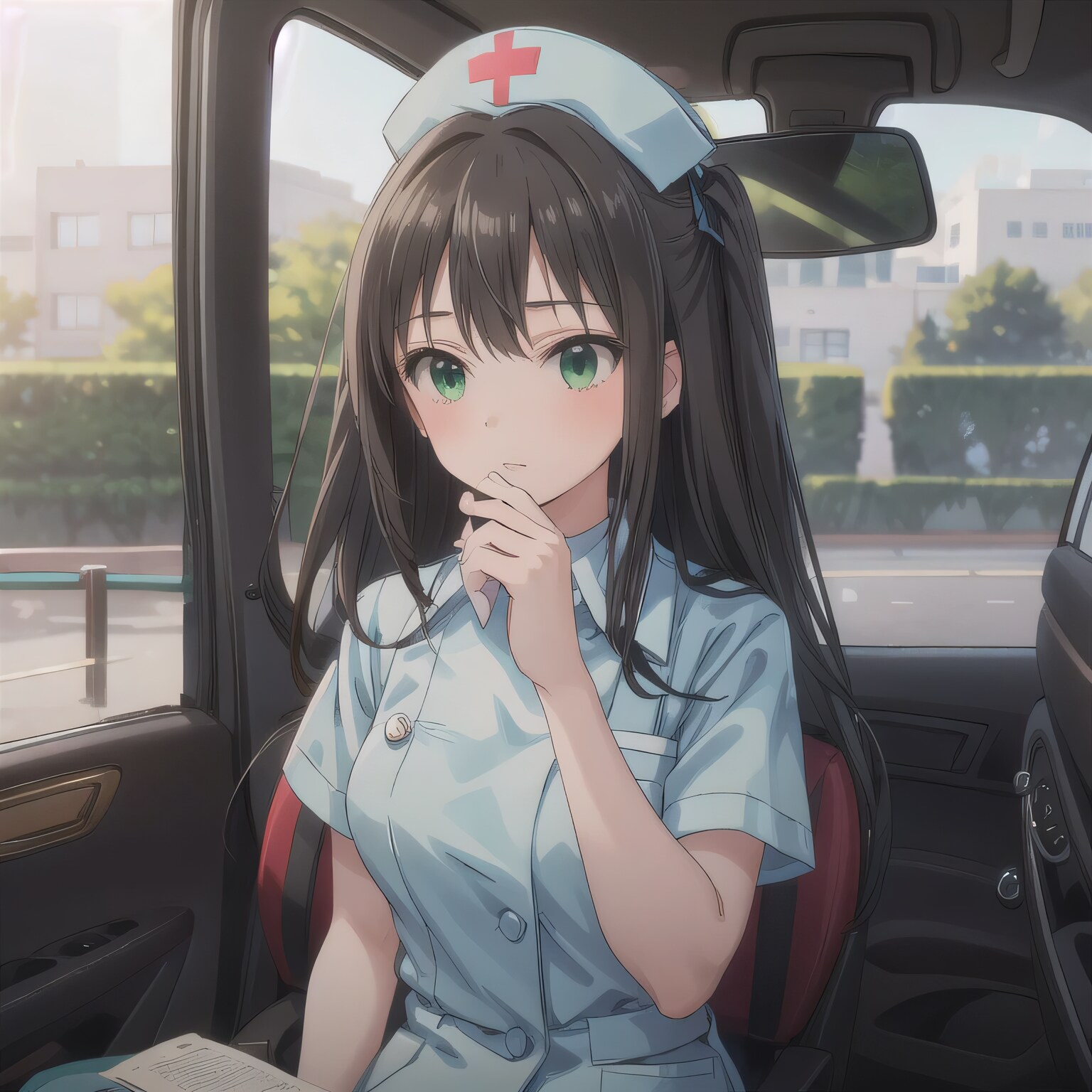 黒髪ロングで車内の少女 | の人気AIイラスト・グラビア