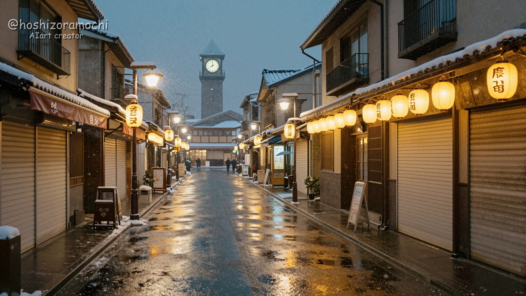 雪降る商店街の名残り