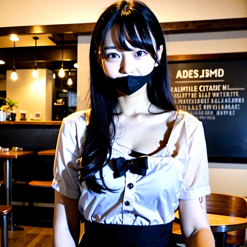 黒髪ロングでカフェの美女３８