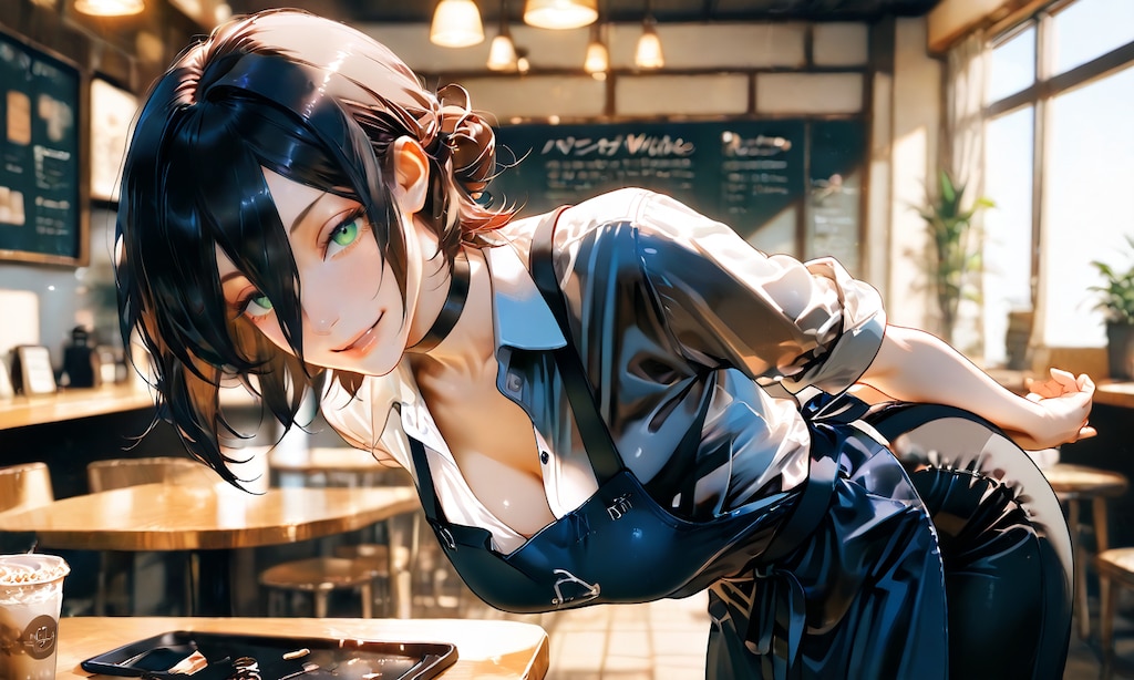 レゼ、海辺のカフェで小悪魔に微笑む看板店員