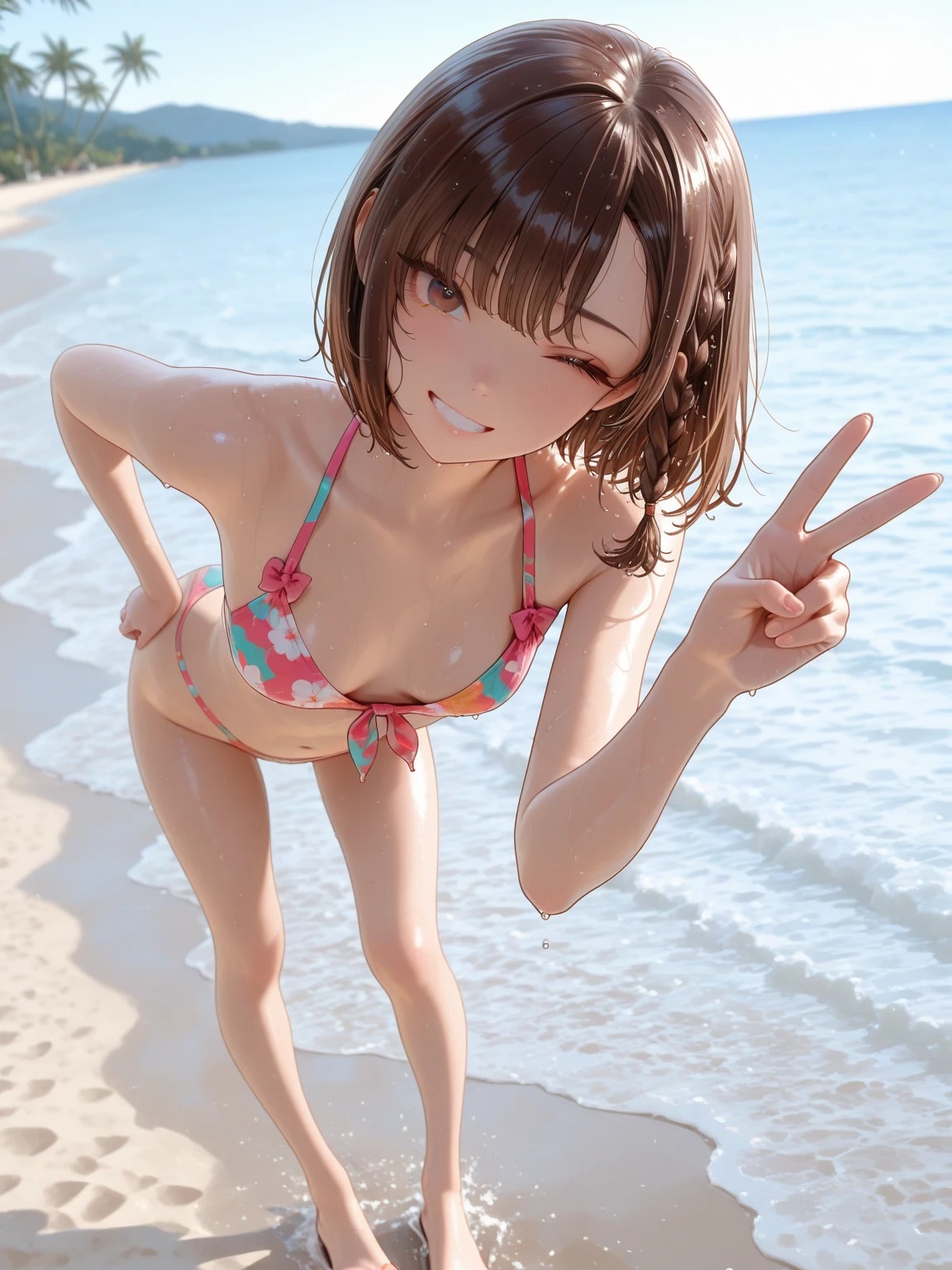 ビーチでピース