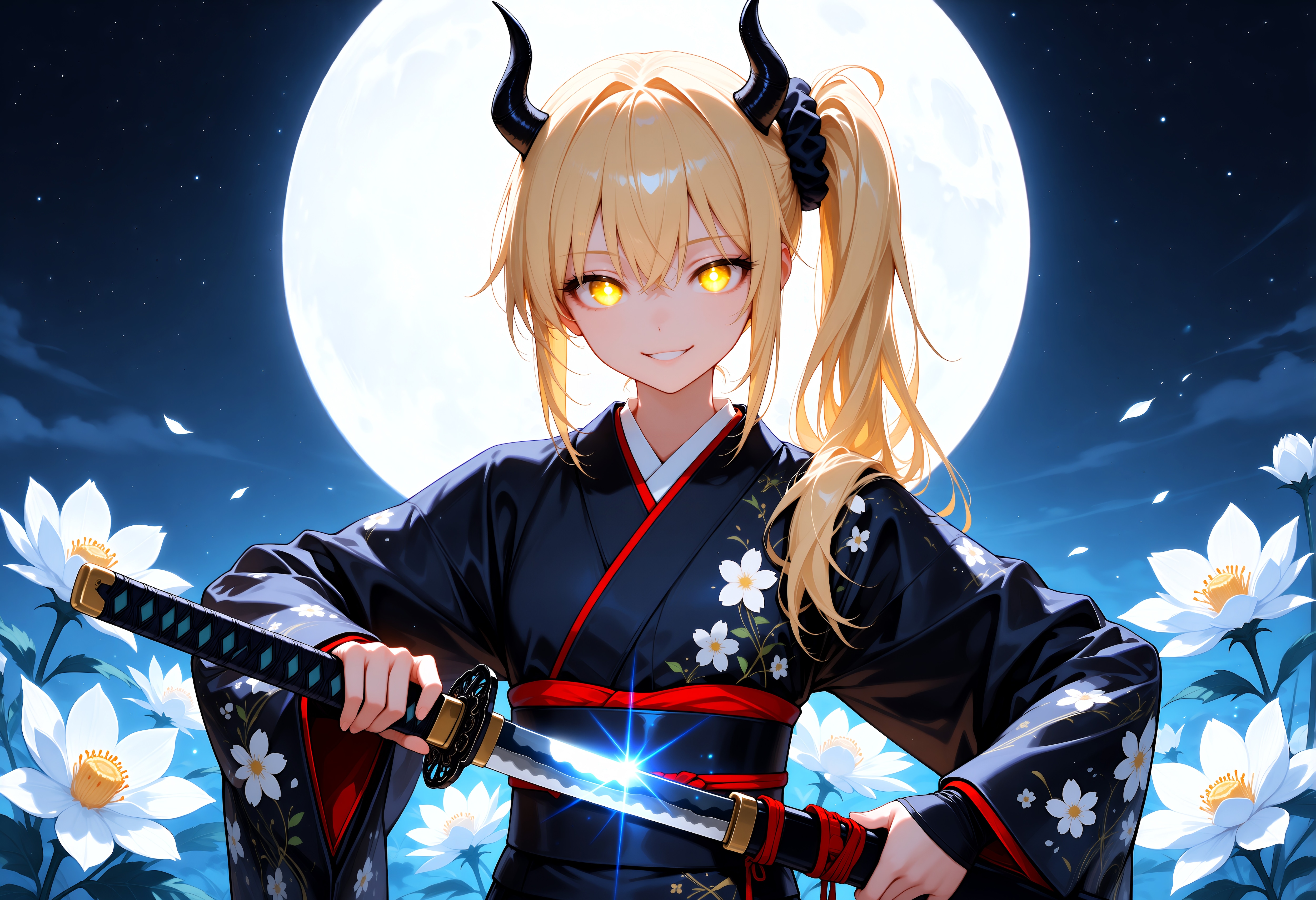 花と月下抜刀女鬼高生さん | の人気AIイラスト・グラビア
