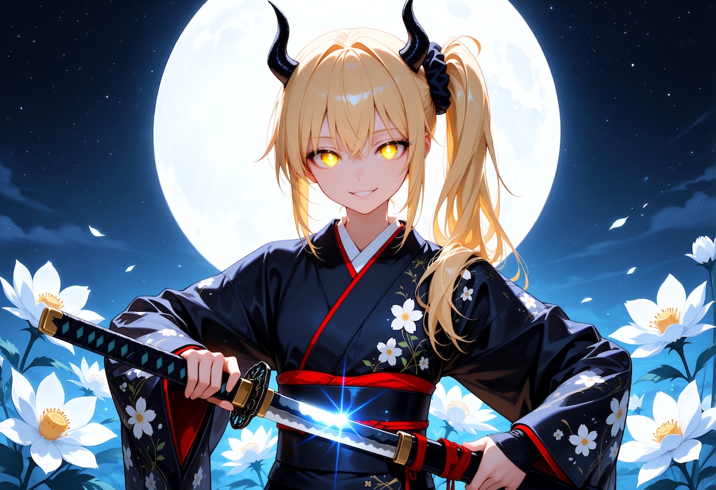 花と月下抜刀女鬼高生さん
