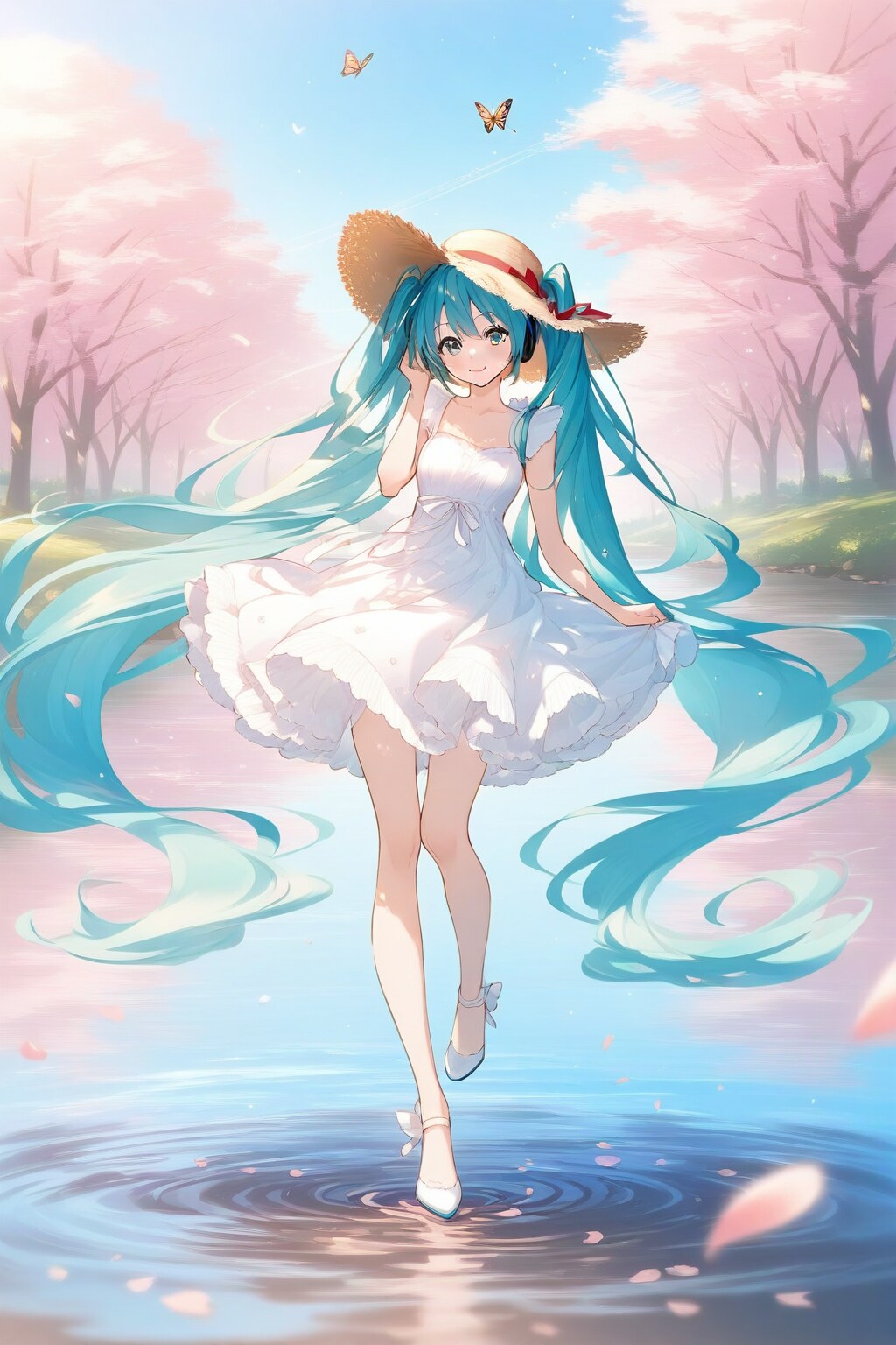 白い少女と桜並木