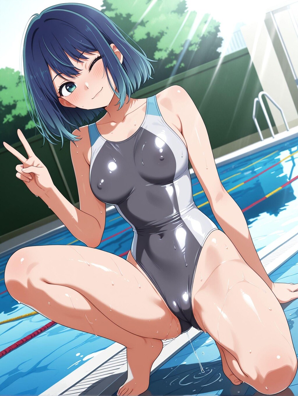 黒川あかね×グレー競泳水着