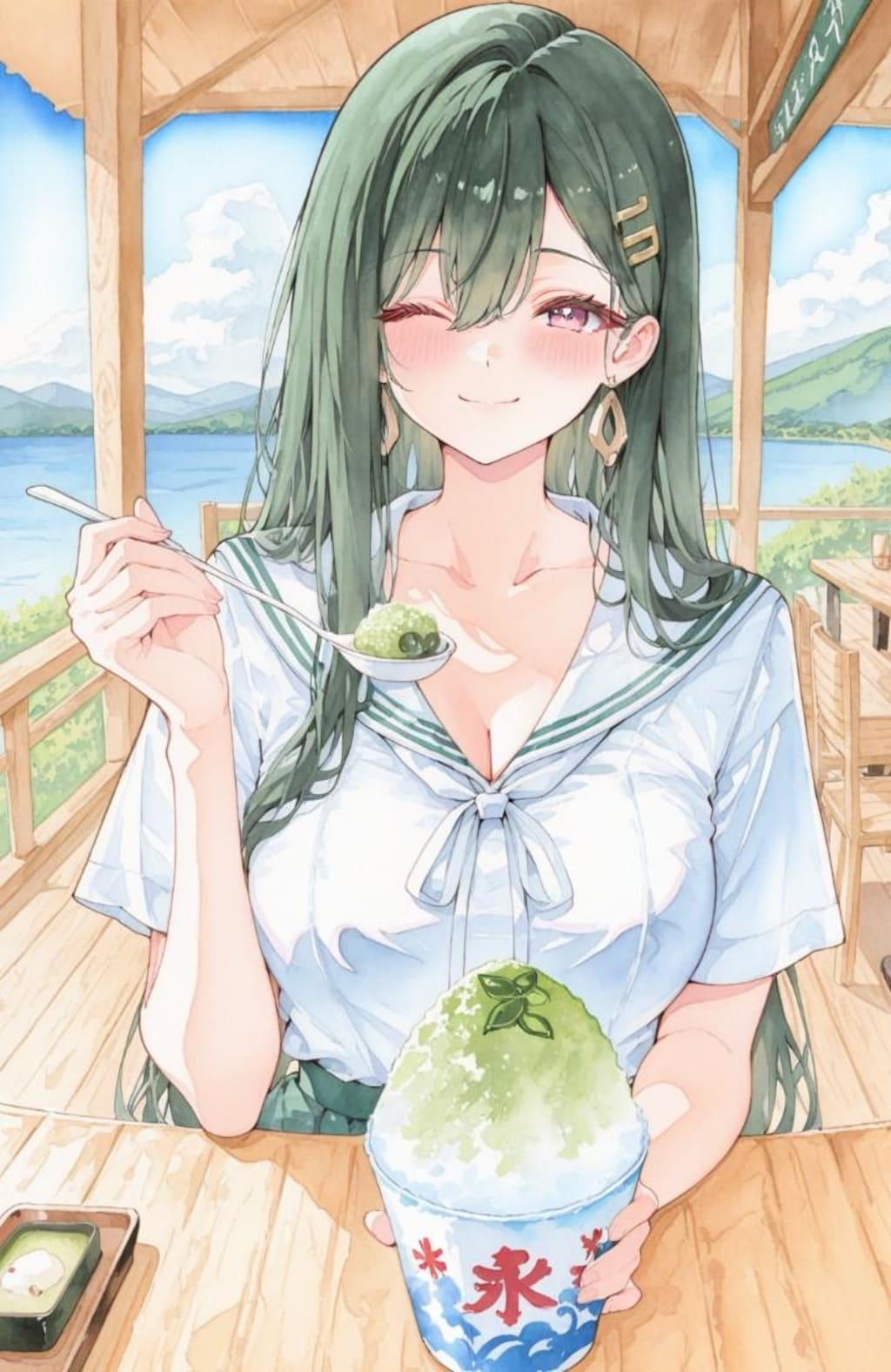 湖を見渡せる丘の喫茶店☕