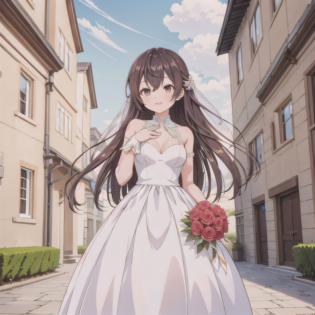 黒髪ロングでウェディングドレスの少女２５