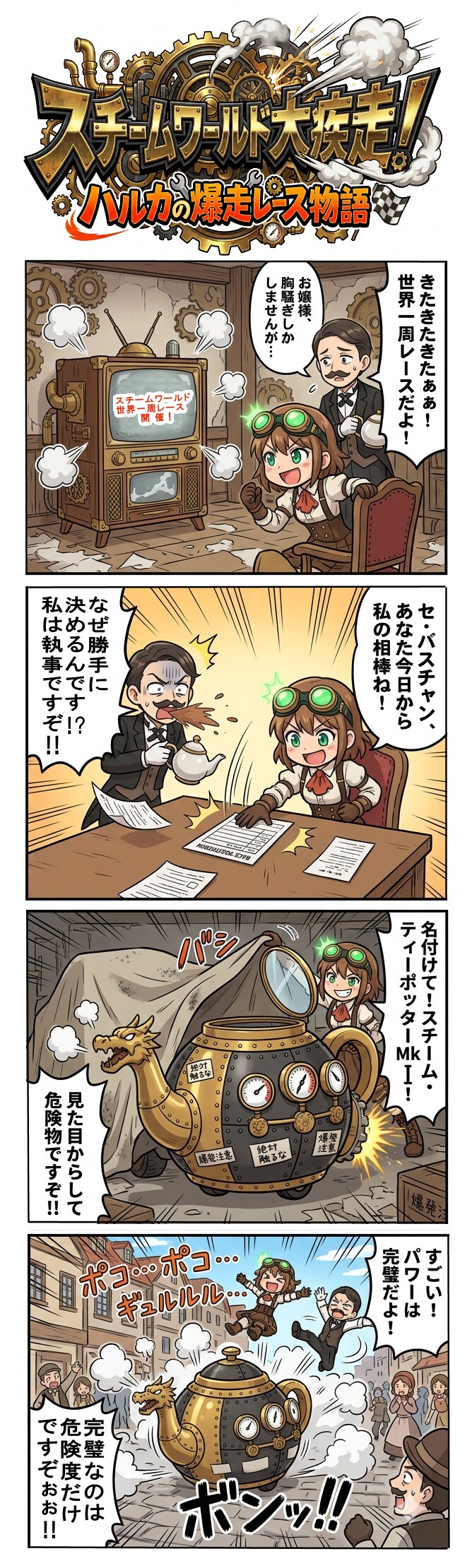 スチームワールド大疾走！ハルカの爆走レース物語（四コマ漫画【たた８】３２の１）
