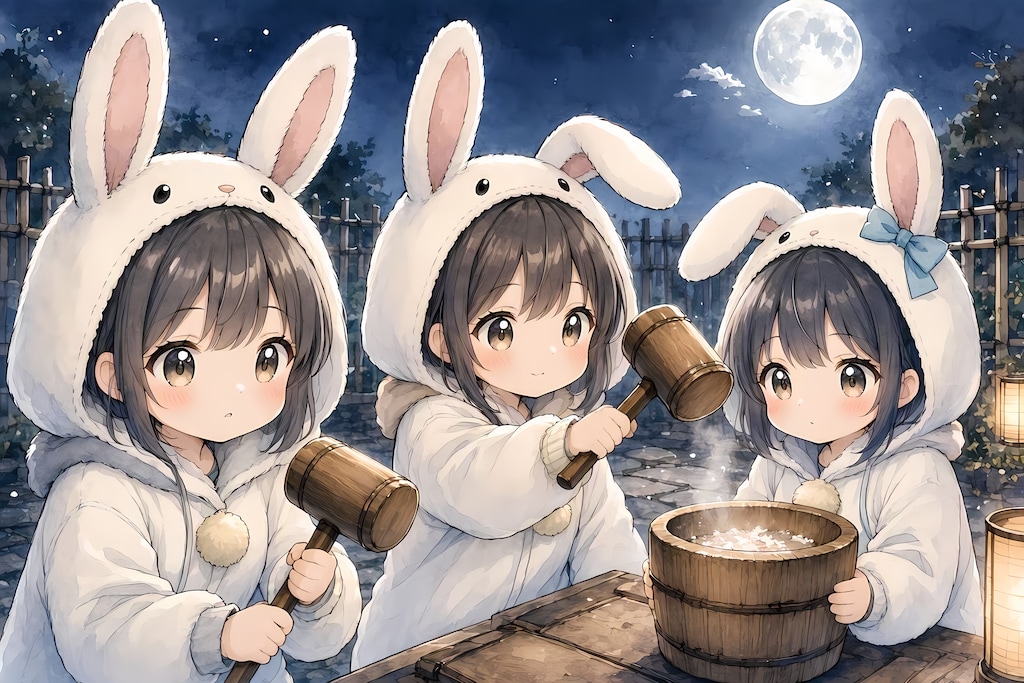 【月明かりに照らされて】餅つき３