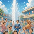 駅前夏祭りの大噴水ショー 10枚目