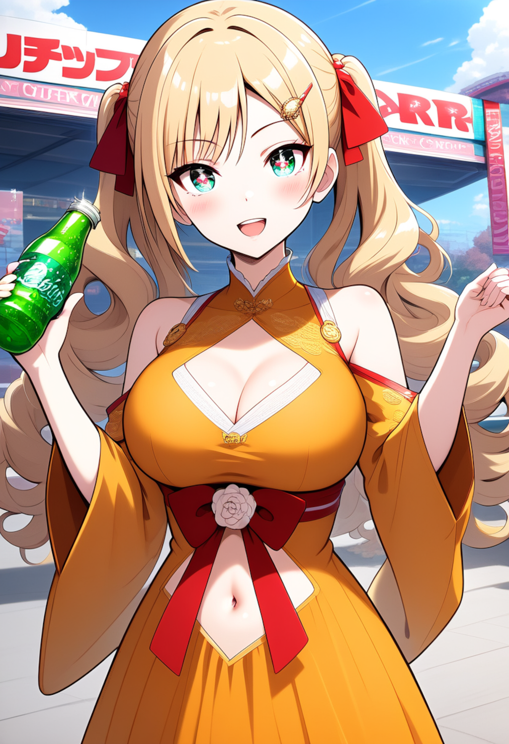 オレンジの和風ドレスのお嬢様