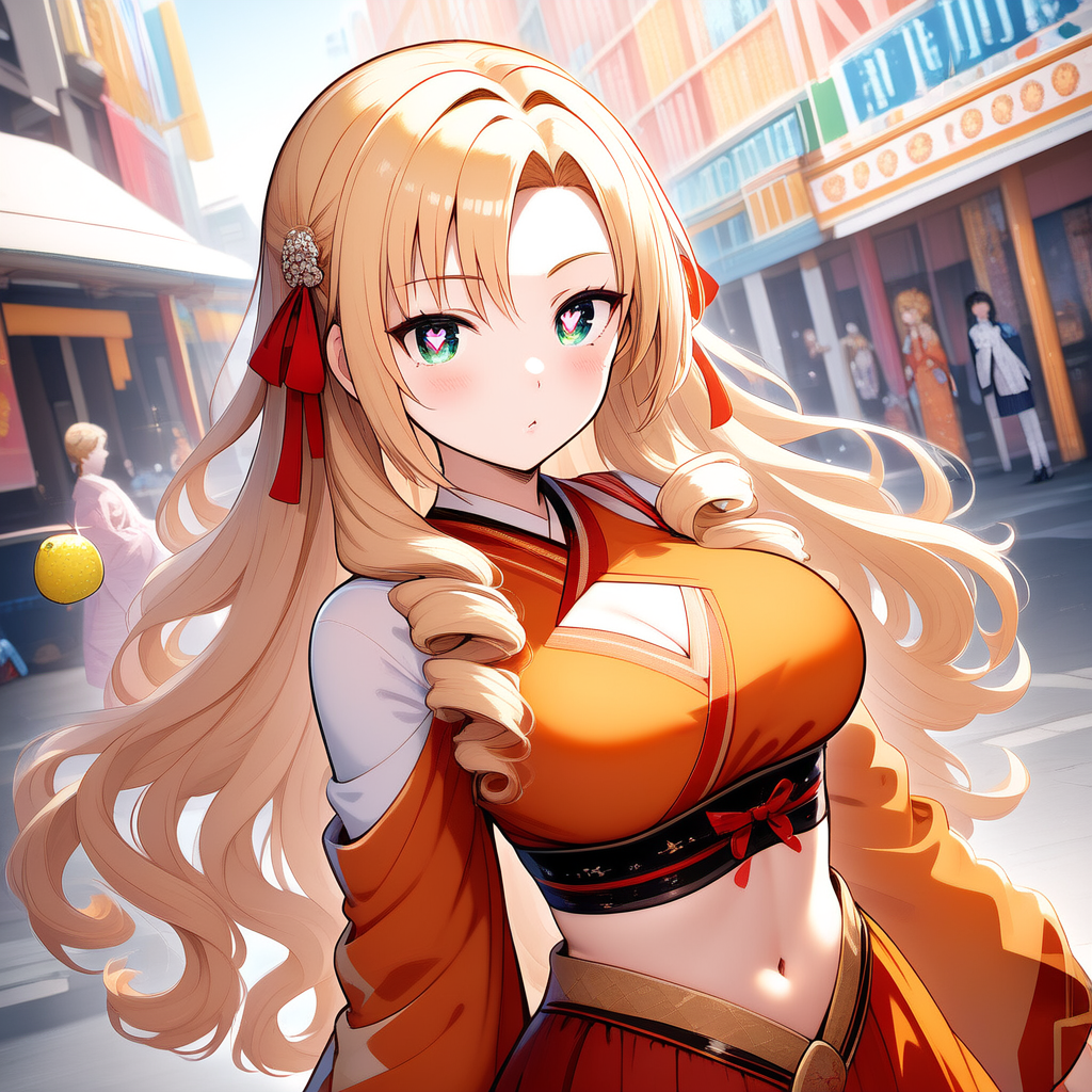オレンジの和風ドレスのお嬢様