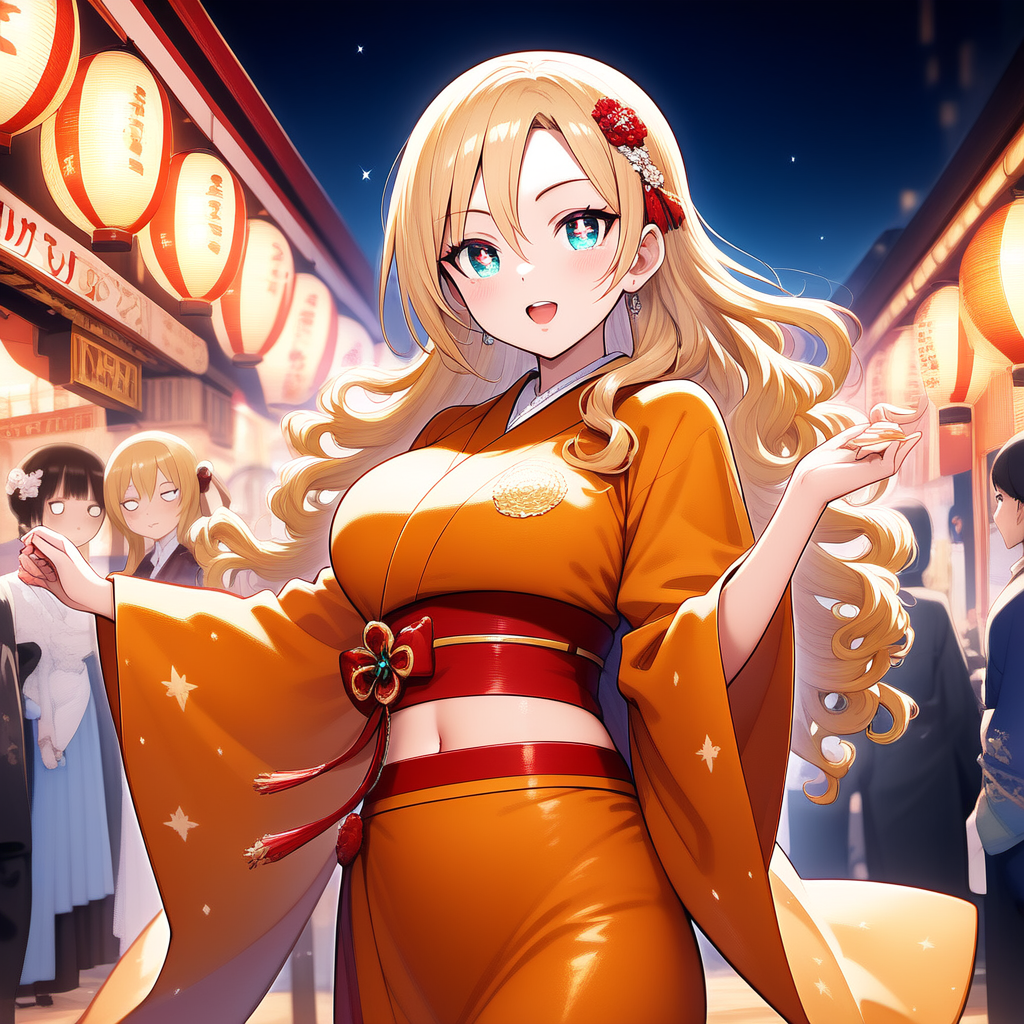 オレンジの和風ドレスのお嬢様