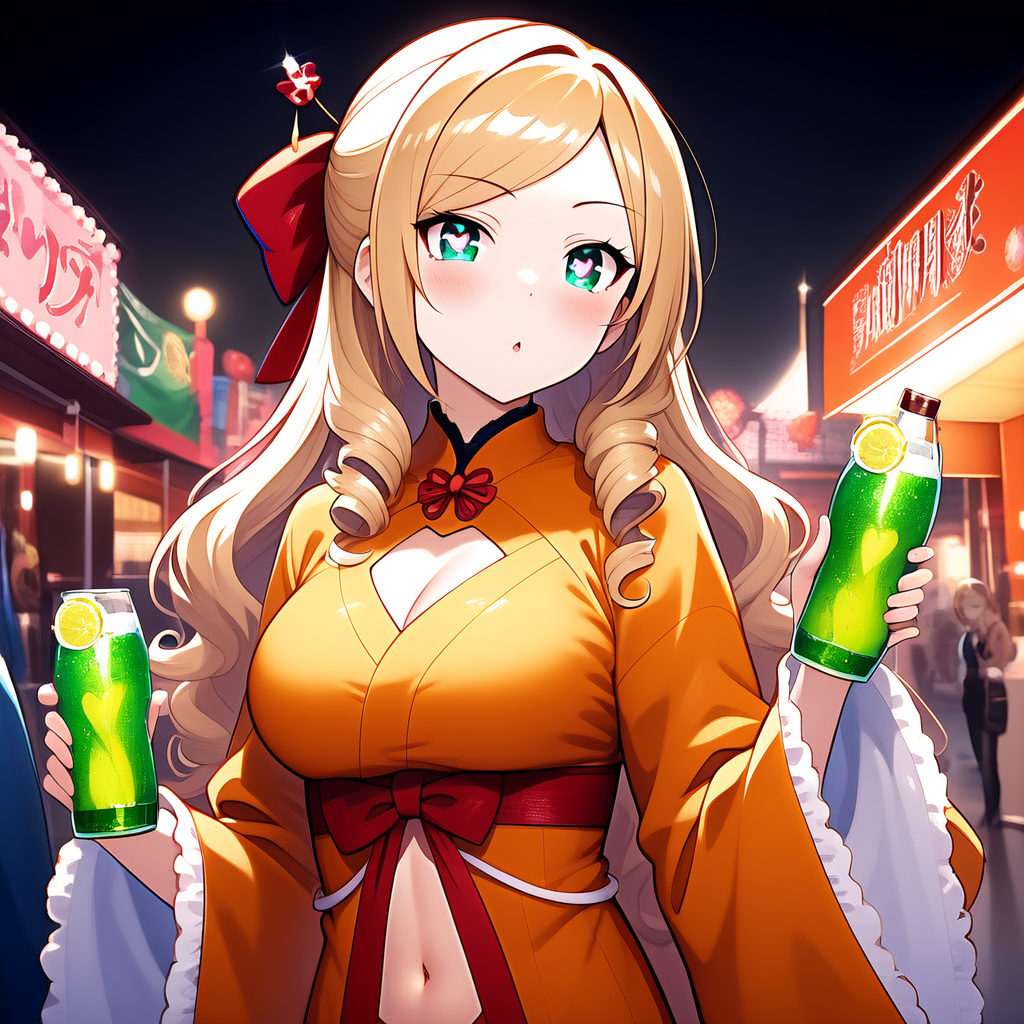 オレンジの和風ドレスのお嬢様