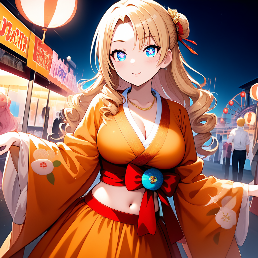 オレンジの和風ドレスのお嬢様