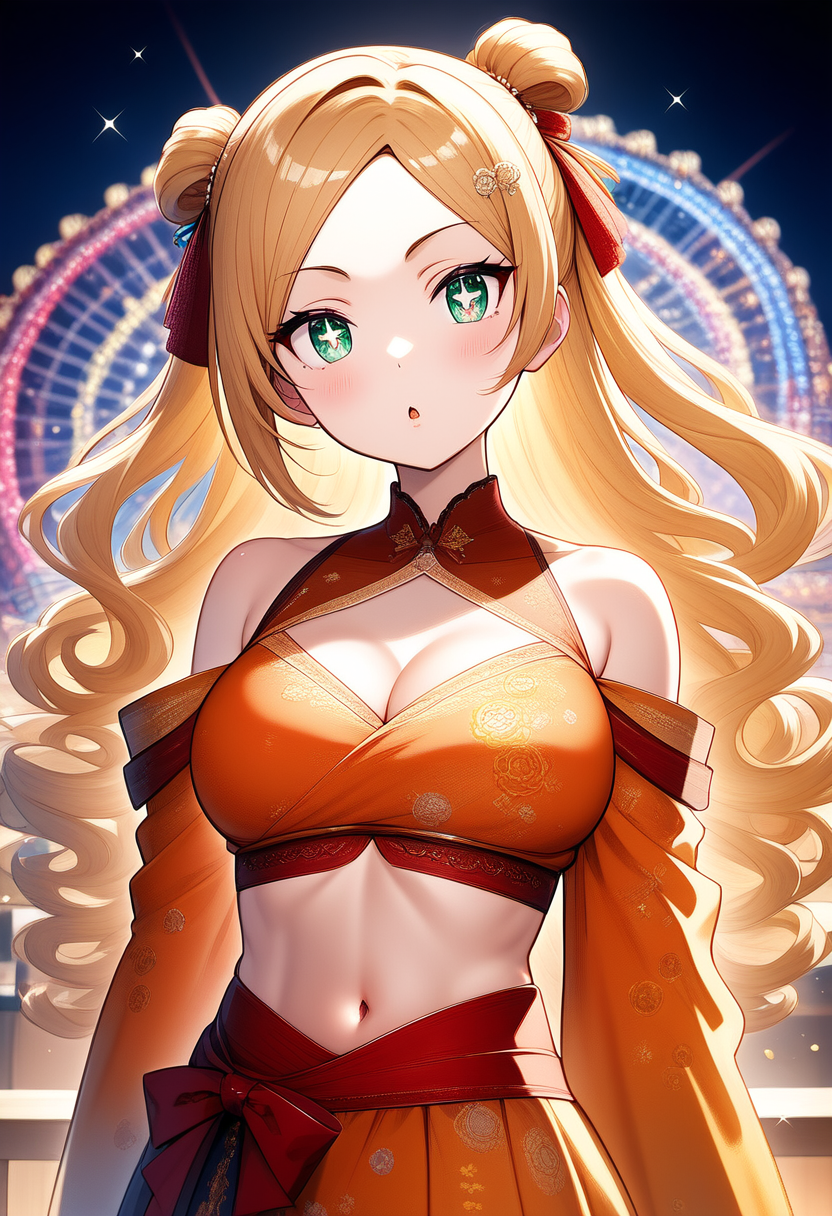 オレンジの和風ドレスのお嬢様