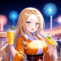 オレンジの和風ドレスのお嬢様 3枚目
