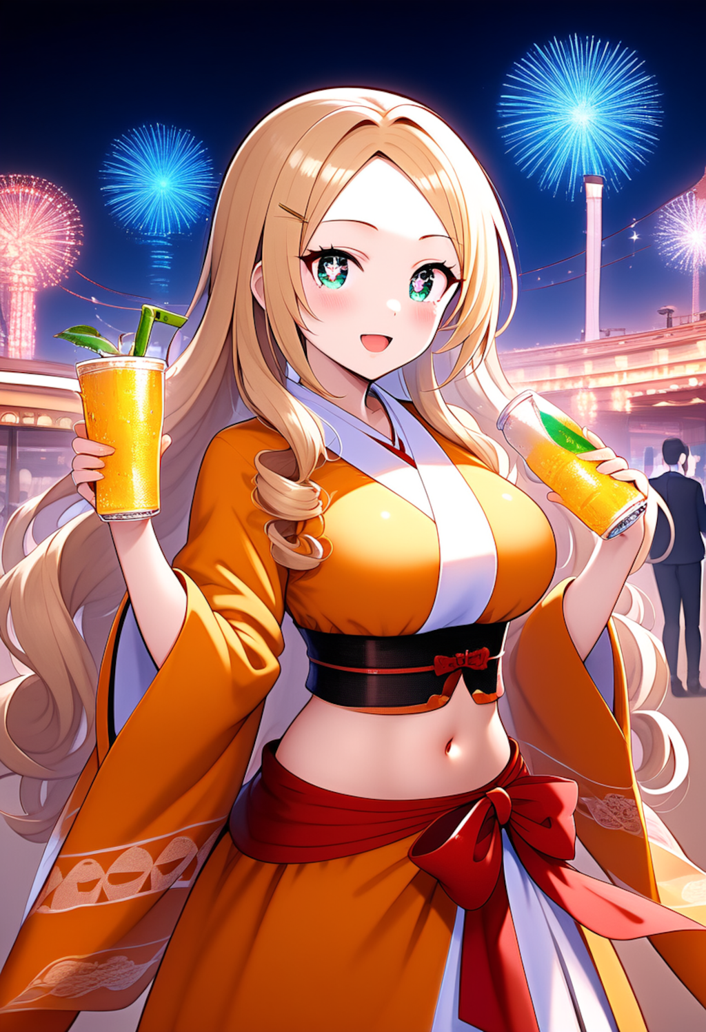 オレンジの和風ドレスのお嬢様