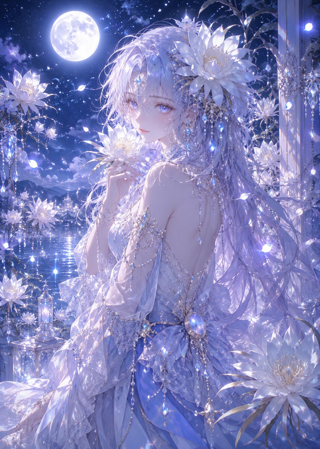 月下美人と満月 | の人気AIイラスト・グラビア