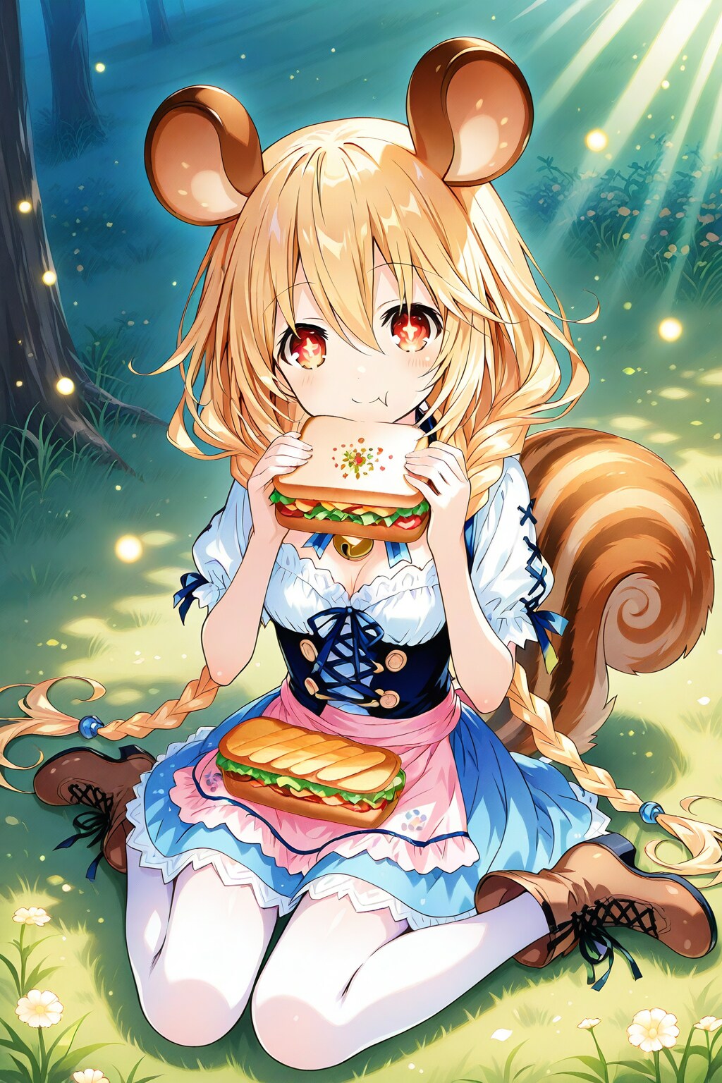 サンドウィッチを食べる仔リスちゃん