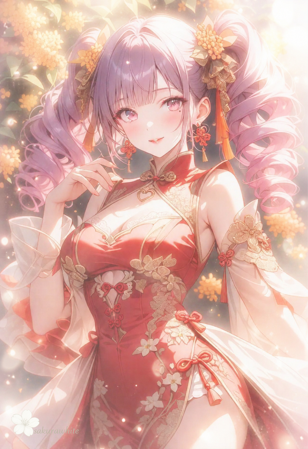 中華な花モチーフ衣装 | の人気AIイラスト・グラビア