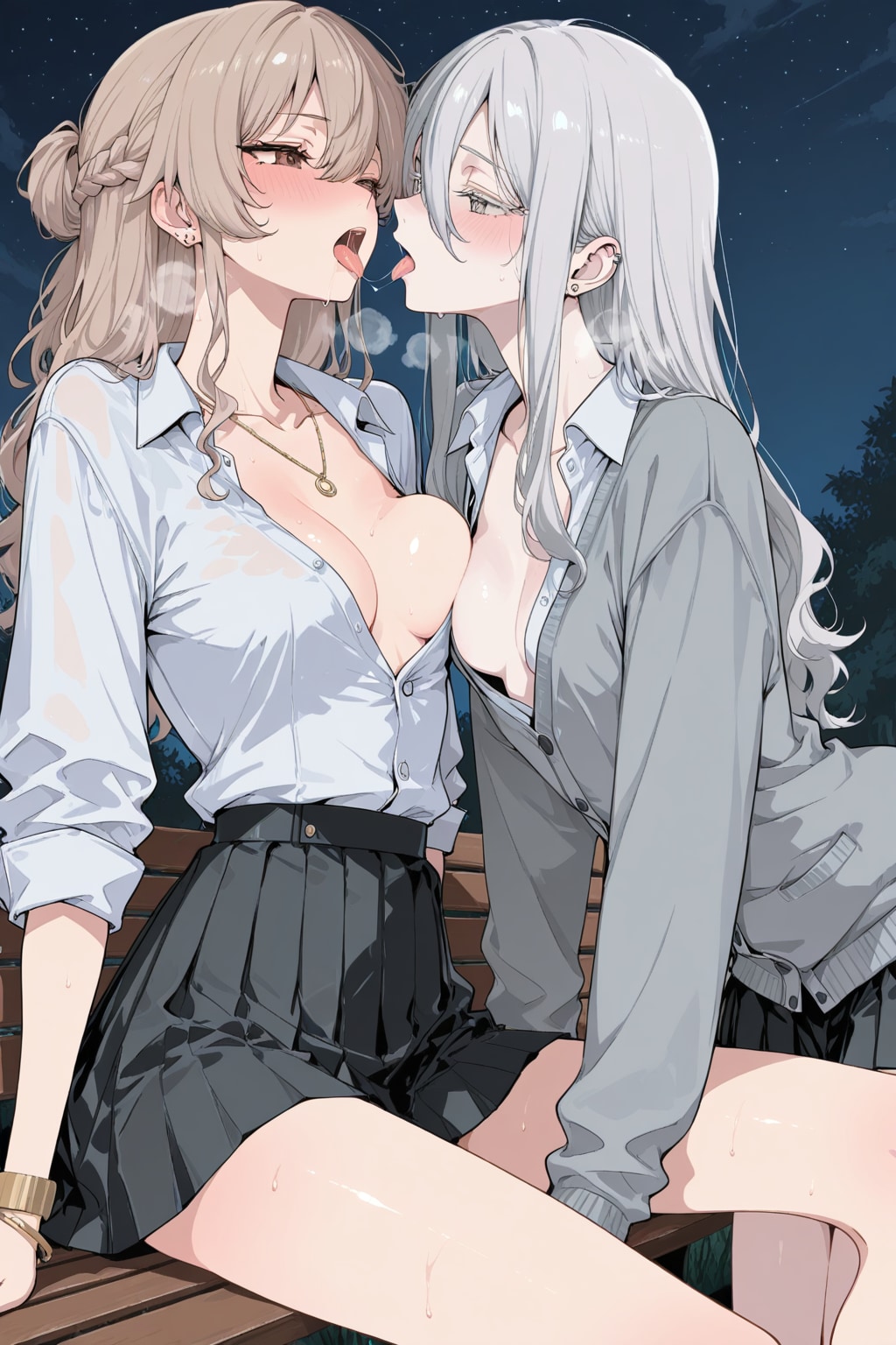 星空の下で接吻をする２人