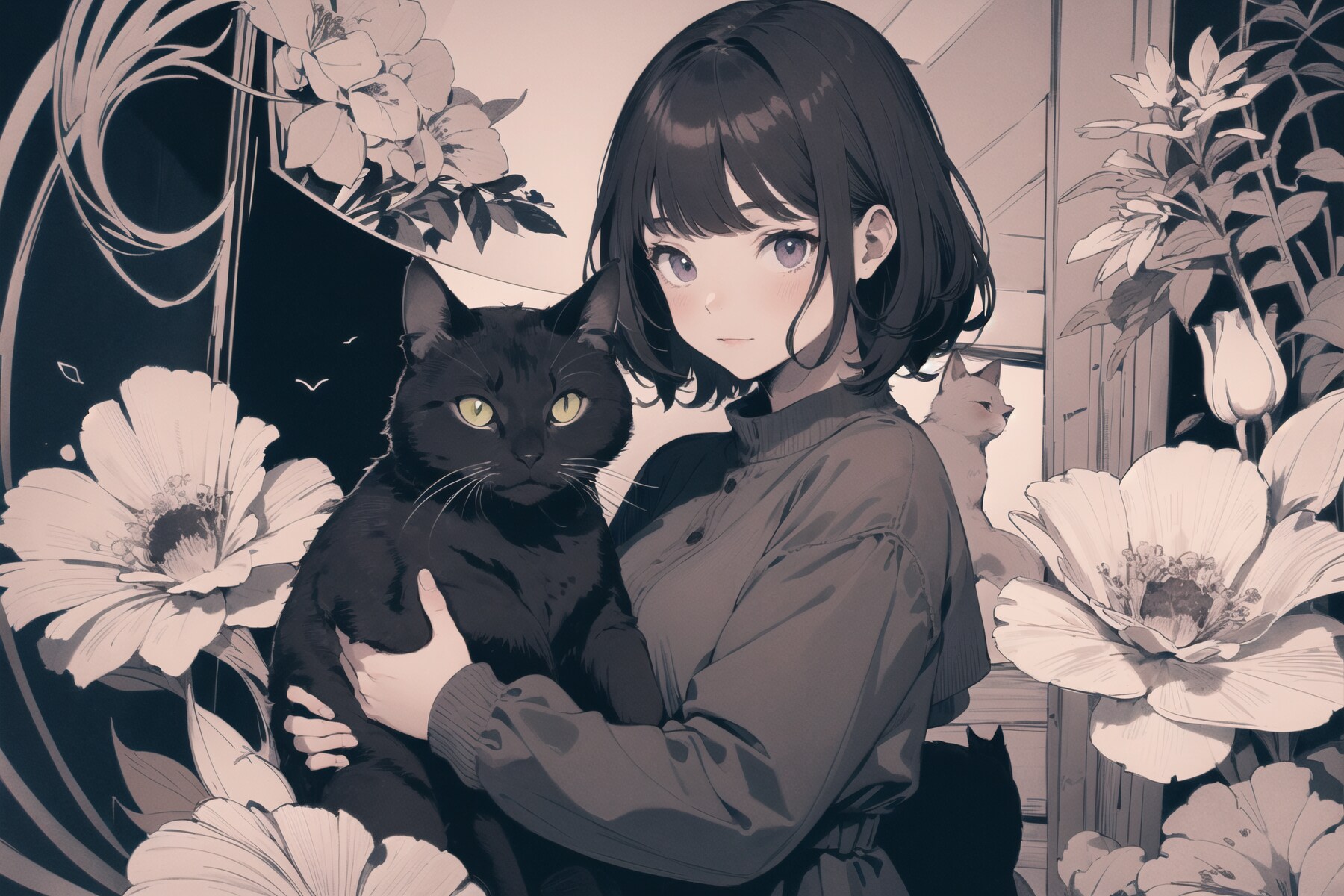 猫と少女(monochrome) : 2023.11.25
