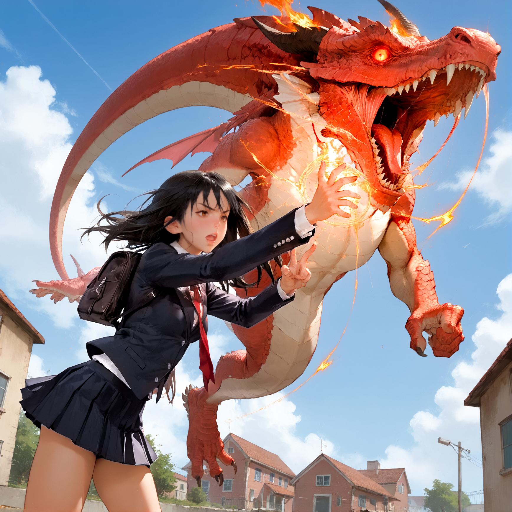 怒るとすぐ龍を召喚し、けしかけてくる彼女 | の人気AIイラスト・グラビア