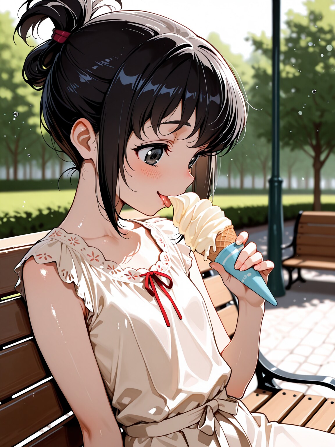 ソフトクリームを食べる朋子