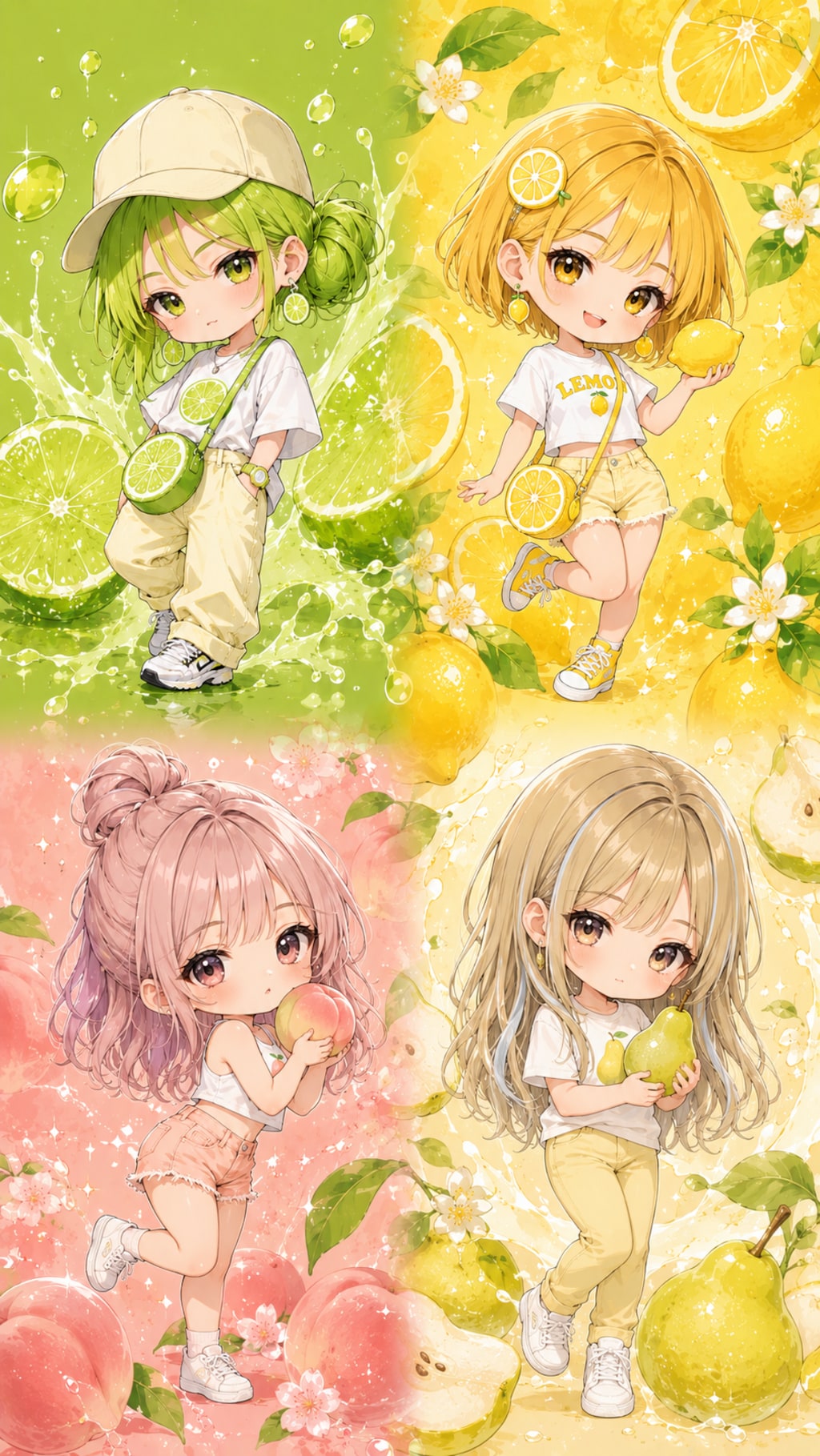 果実達もちび化してみた♡（ライム、レモン、ピーチ、うらら）
