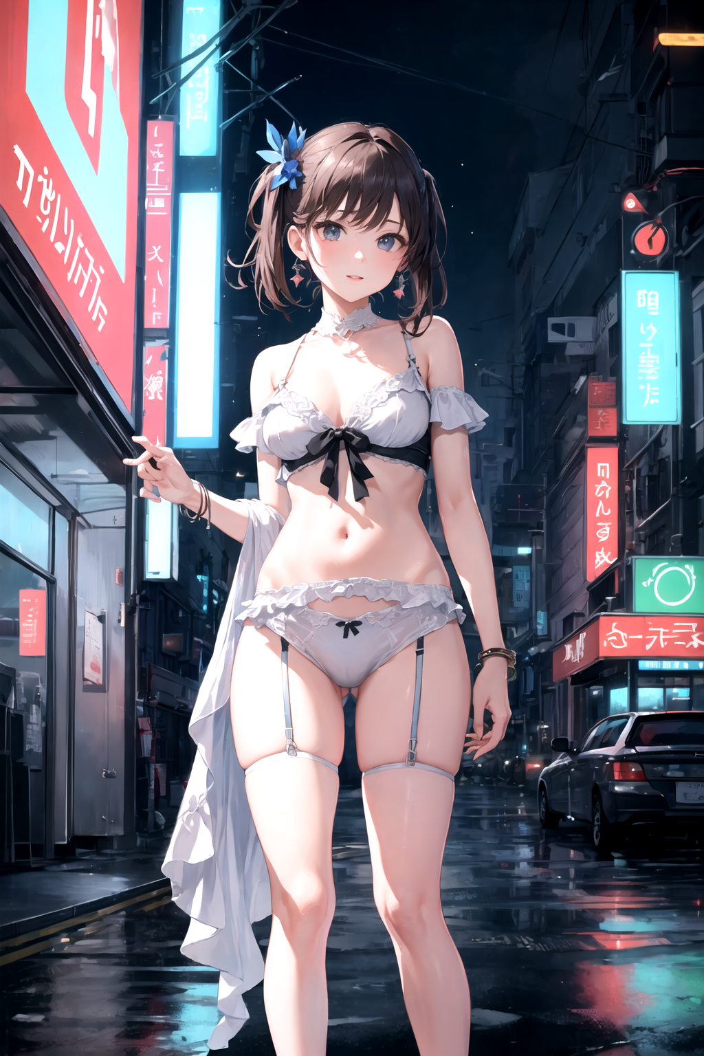 夜の街の下着少女