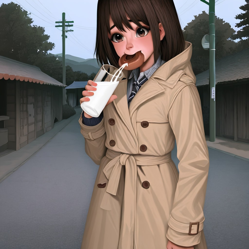 あんパンと牛乳で食事をする張り込み中の探偵