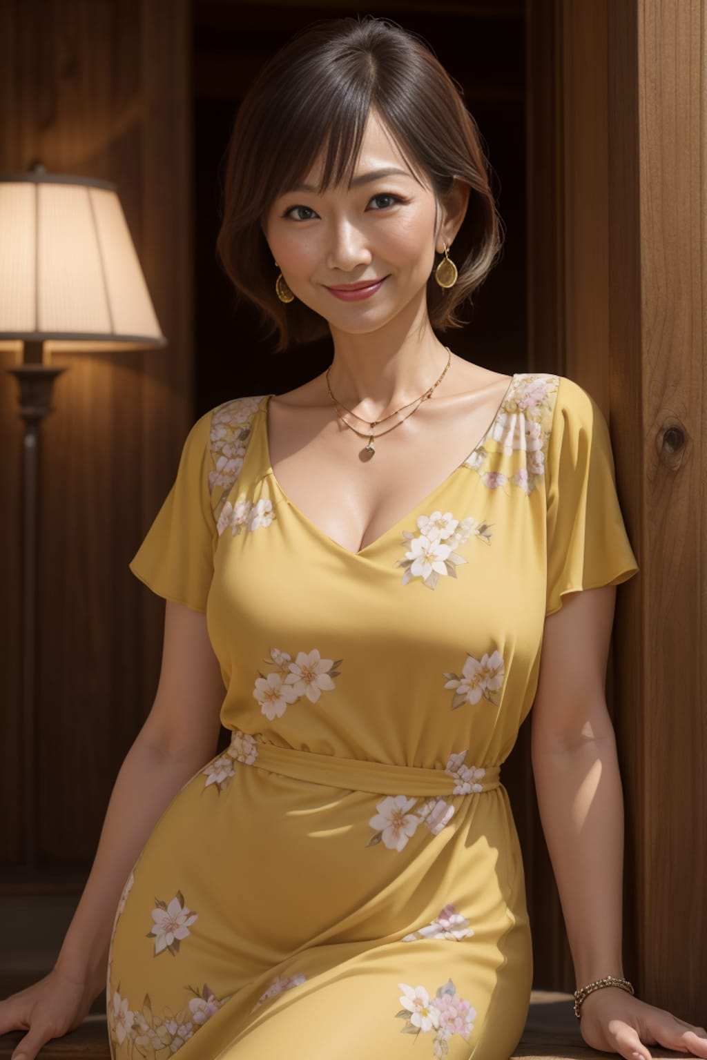 花柄ドレスの熟女