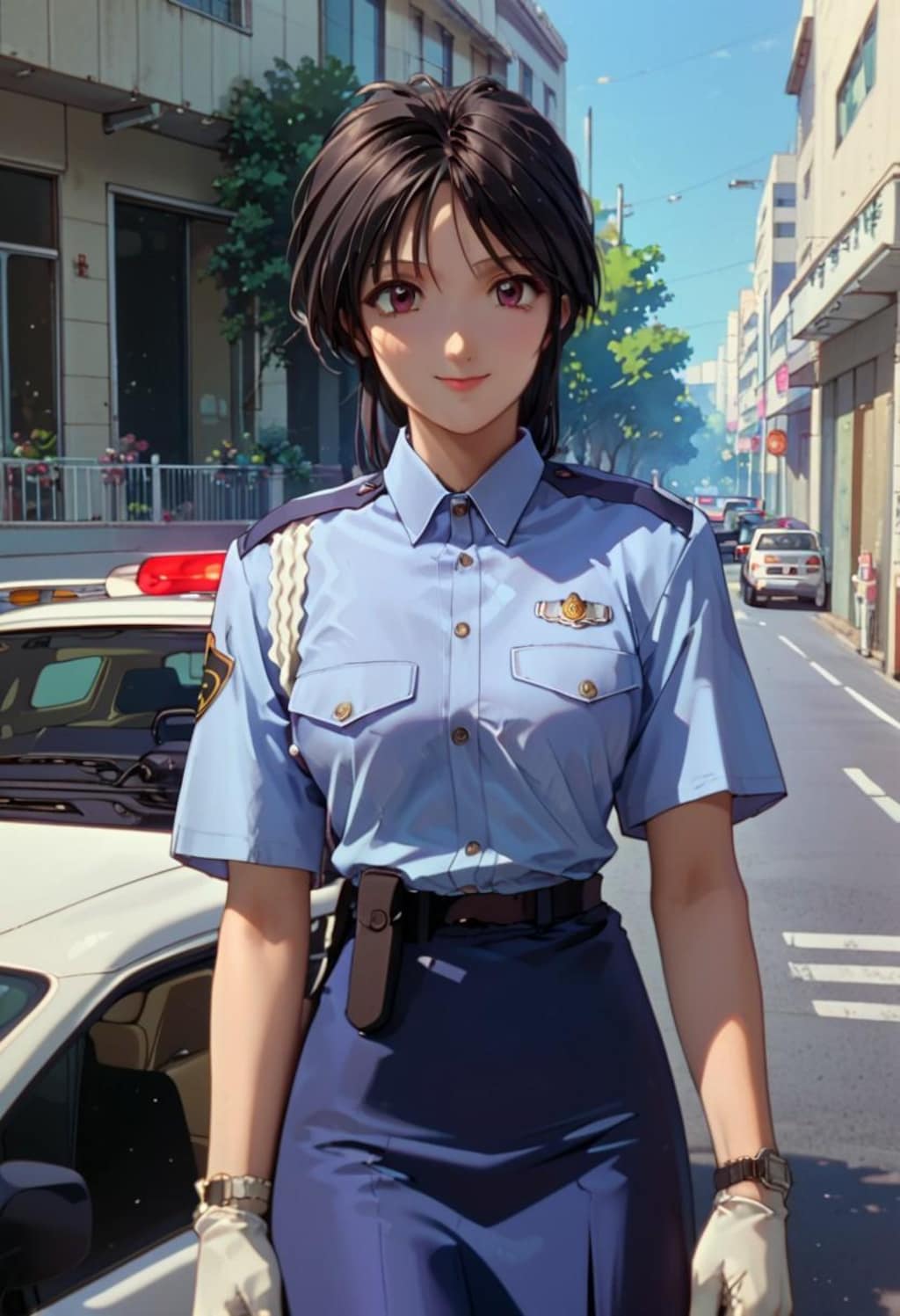 怪しい男に職質をする婦警さん