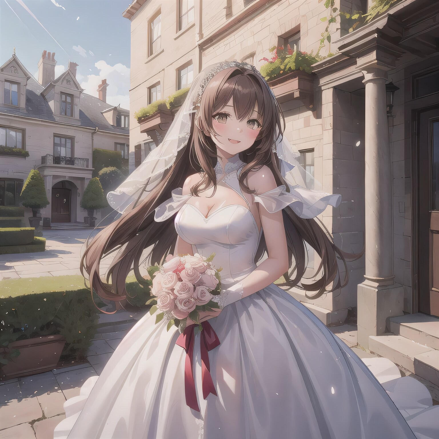 茶髪ロングでウェディングドレスの少女６ | の人気AIイラスト・グラビア