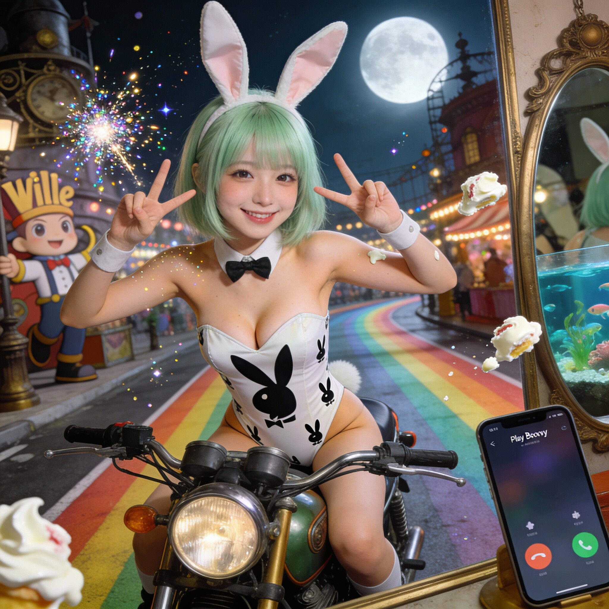 緑髪のバニーガール