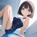 スクール水着を着て浅いプールでお遊び 2枚目