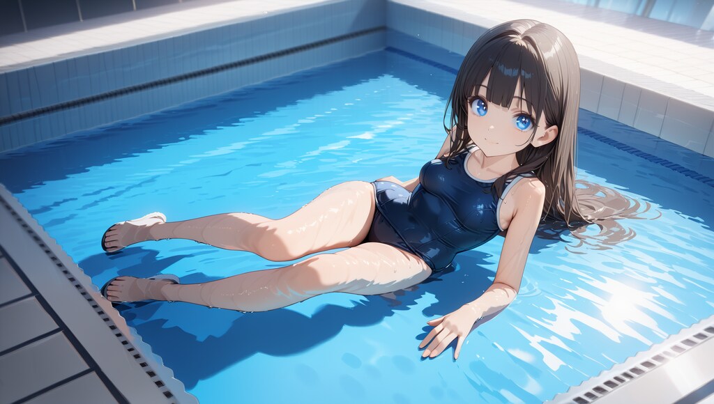 スクール水着を着て浅いプールでお遊び