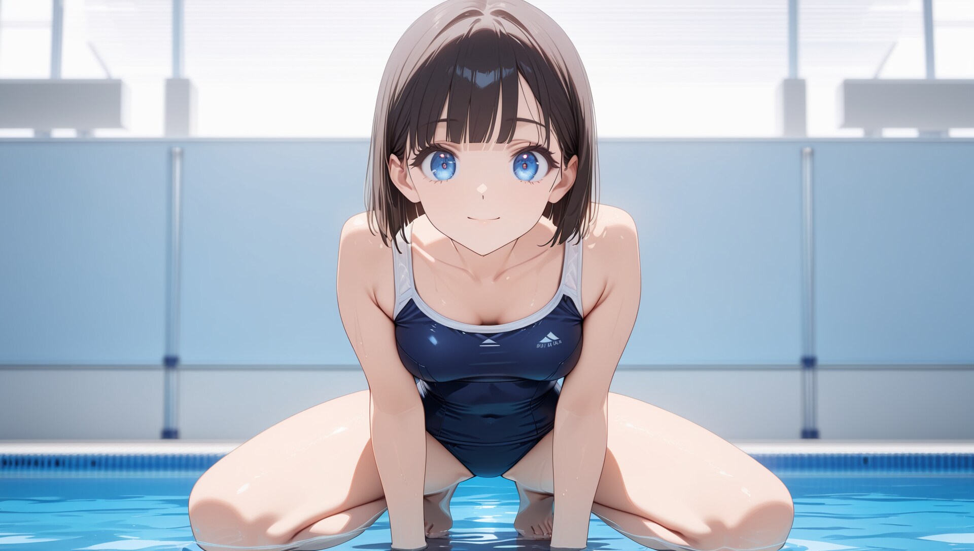 スクール水着を着て浅いプールでお遊び