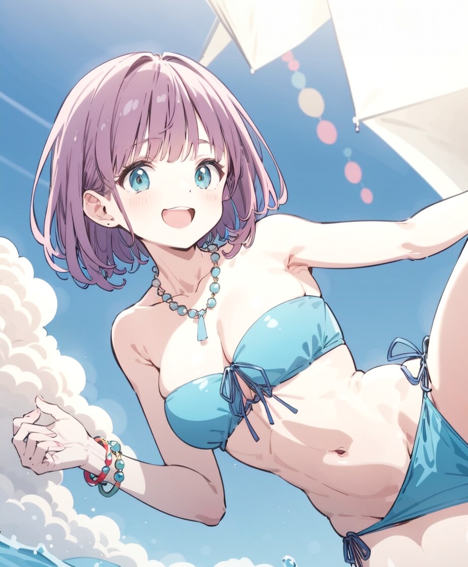 かぎ針編みのカバーアップが付いたボヘミアン風バンドゥー・ビキニ | の人気AIイラスト・グラビア