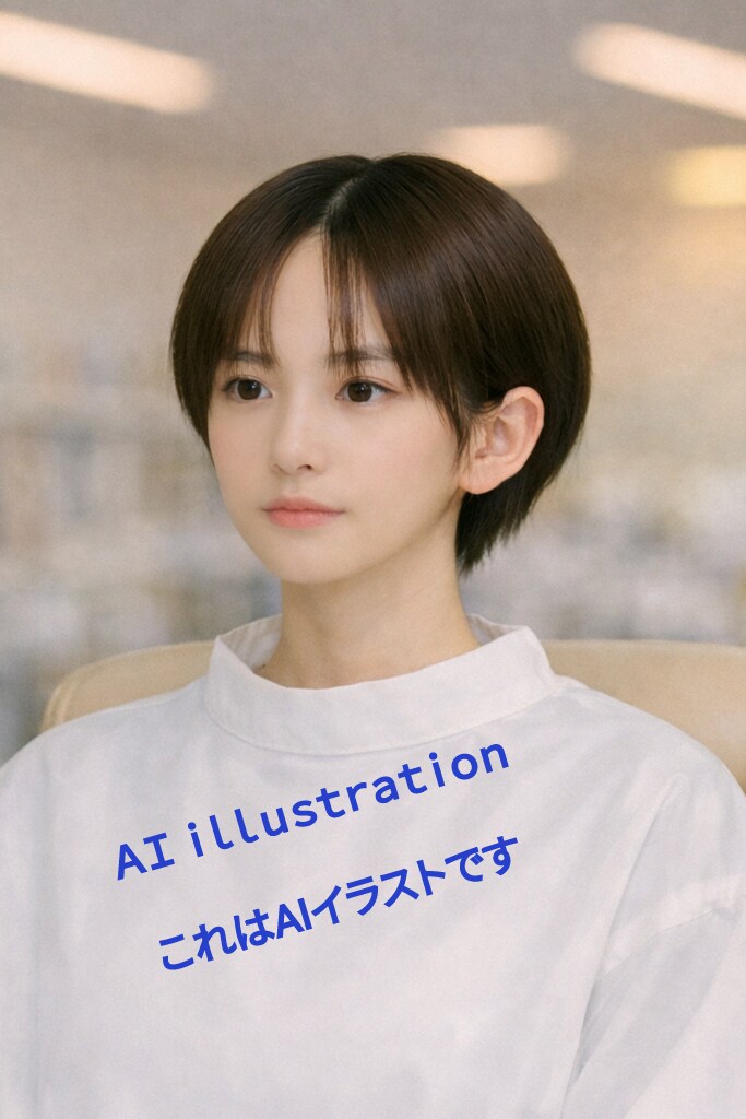 ポニーテールにしていた髪。   鏡の中で、鋏の音とともにその象徴が落ちていくのを、ただ見つめるしかなかった。   戸惑いも安堵も追いつかないまま | の人気AIイラスト・グラビア