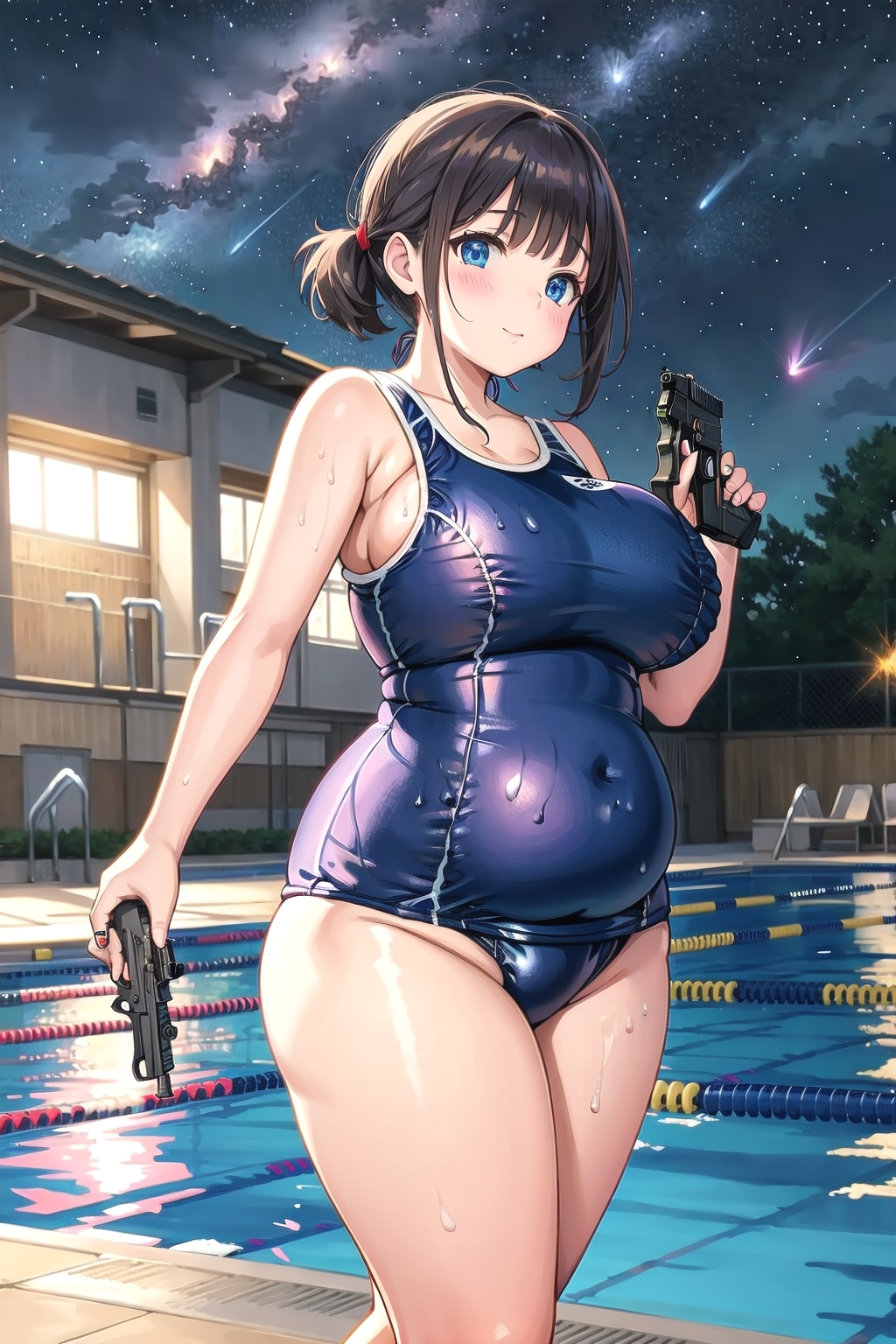 スクール水着を着たアウトローなぽっちゃり女子