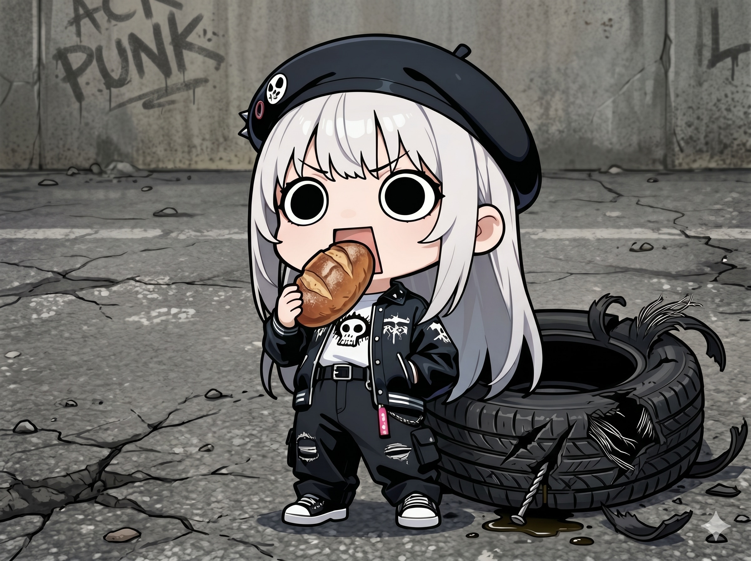 パンクタイヤとパン食うパンクファッションえらいこっちゃ嬢 | の人気AIイラスト・グラビア