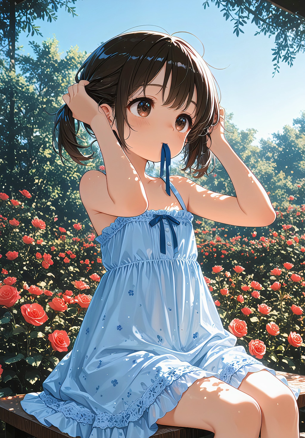 結びかけの青いリボン