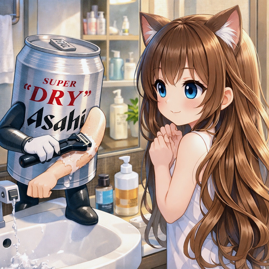 腕毛処理のビール缶とそれを見ている小さな女の子