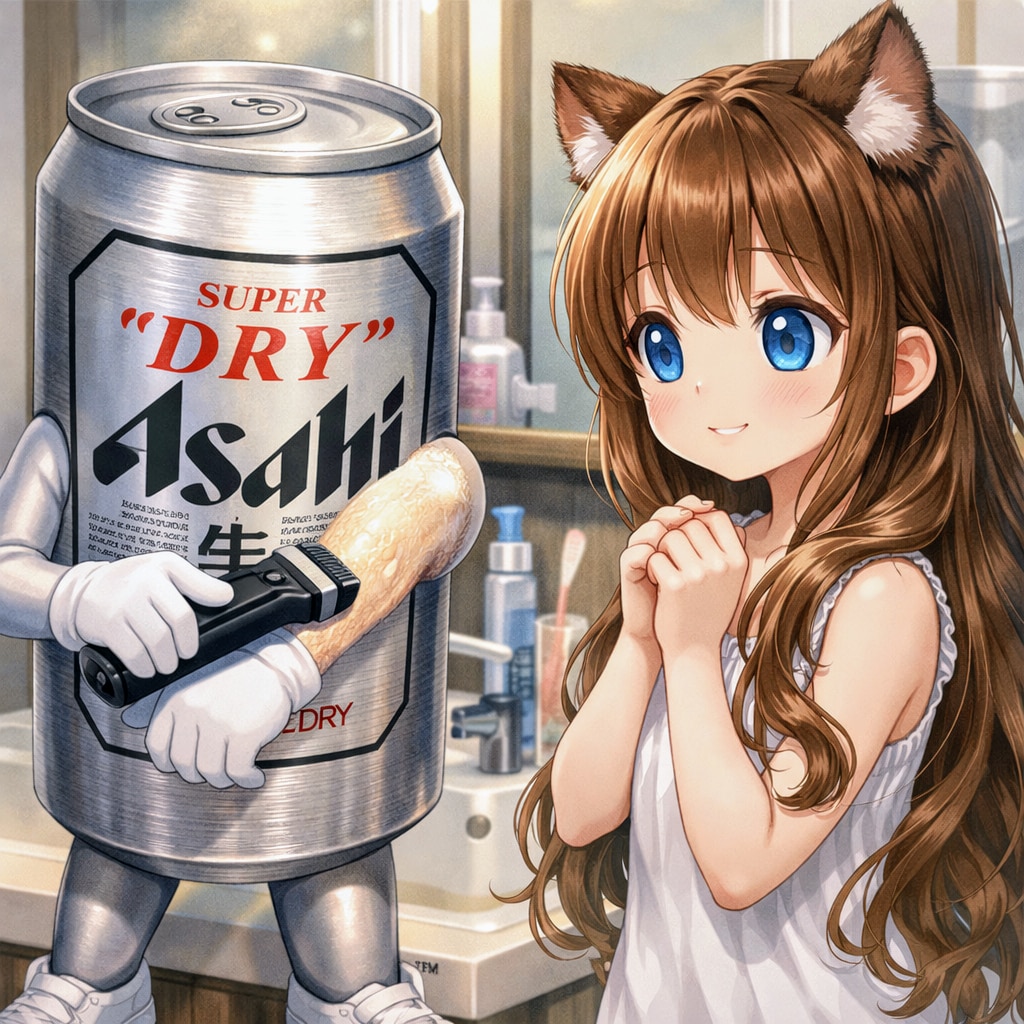 腕毛処理のビール缶とそれを見ている小さな女の子