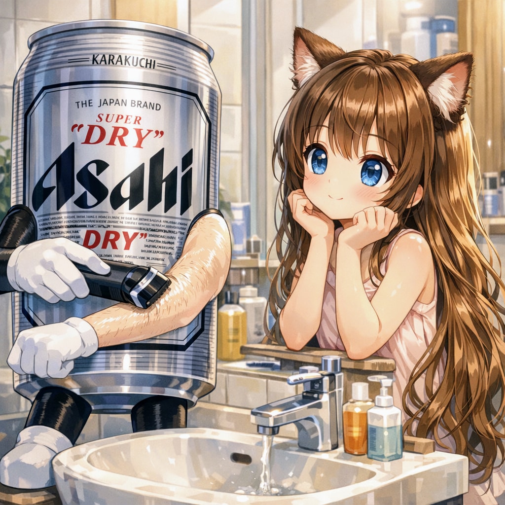 腕毛処理のビール缶とそれを見ている小さな女の子 | の人気AIイラスト・グラビア