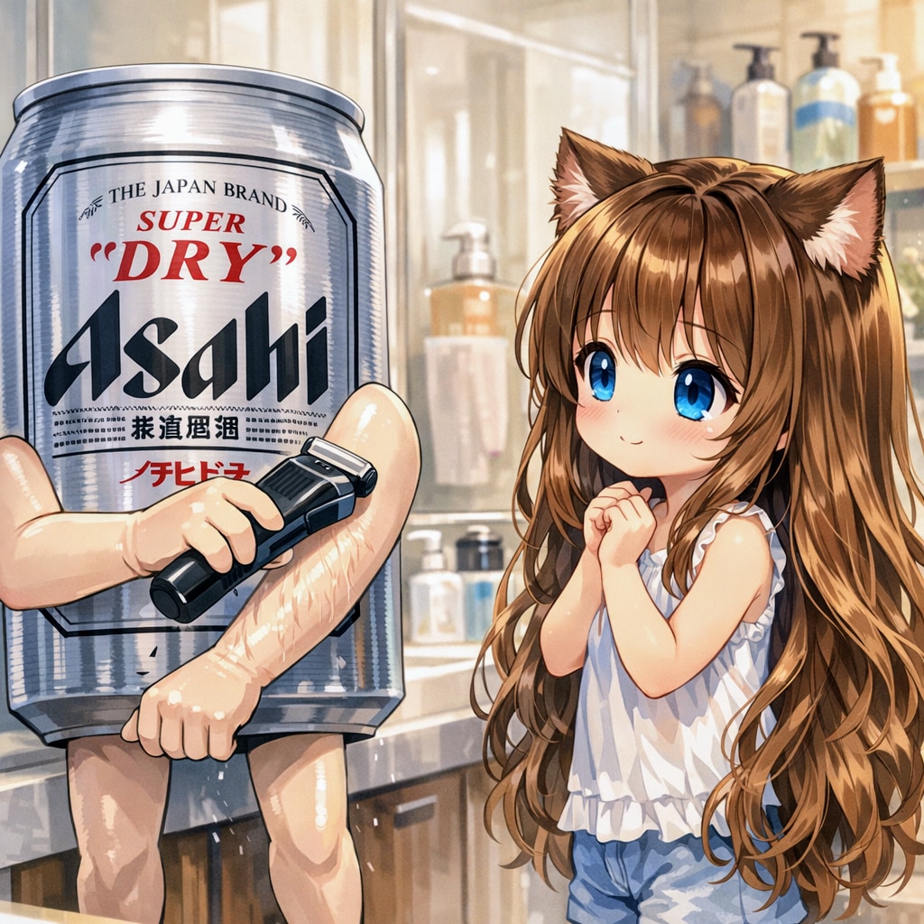 腕毛処理のビール缶とそれを見ている小さな女の子