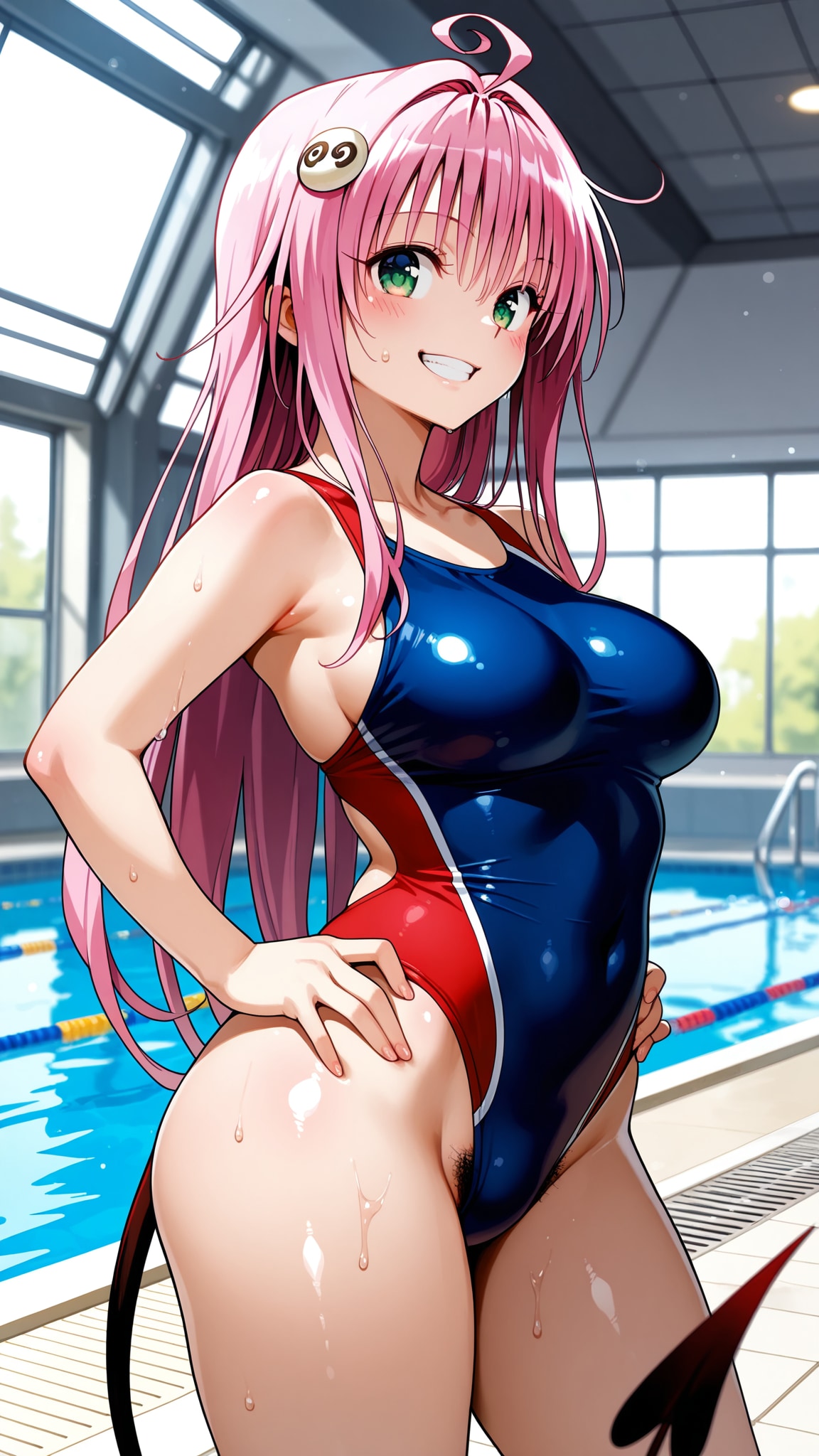 無邪気にはしゃぐ撮影→更衣室では警戒心ゼロで脱衣。ピンク髪巨乳・ラ◯の競泳水着ロッカー盗撮 vol.