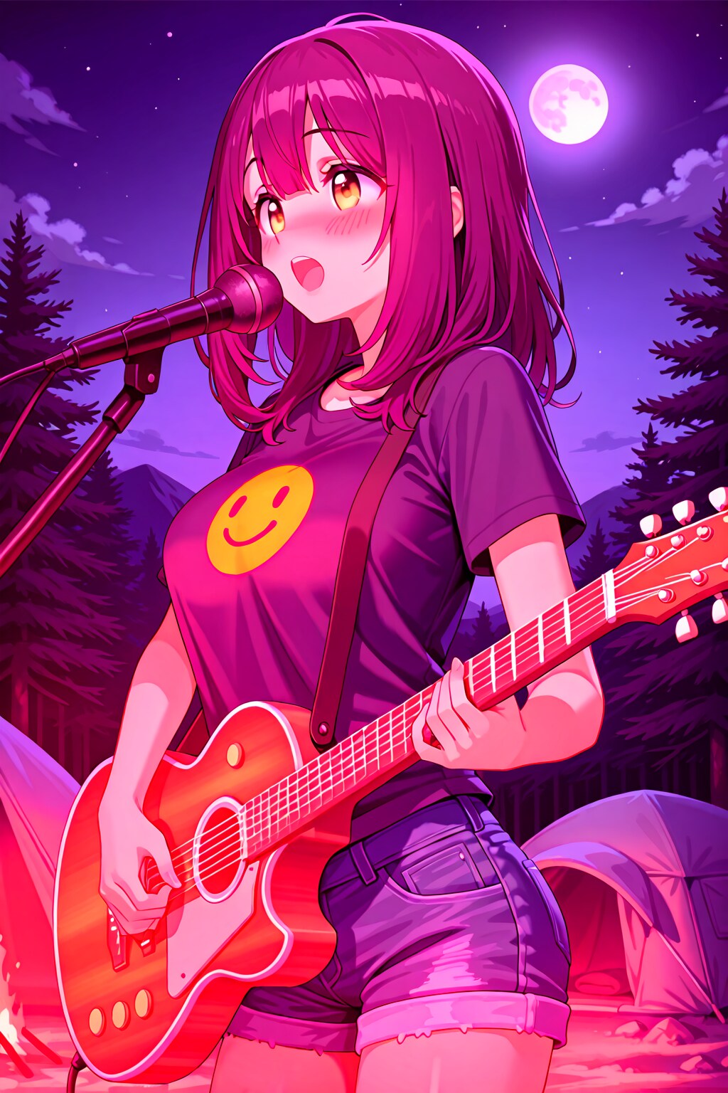 キャンプ場でギターを弾く綾乃(ちちぷい版)